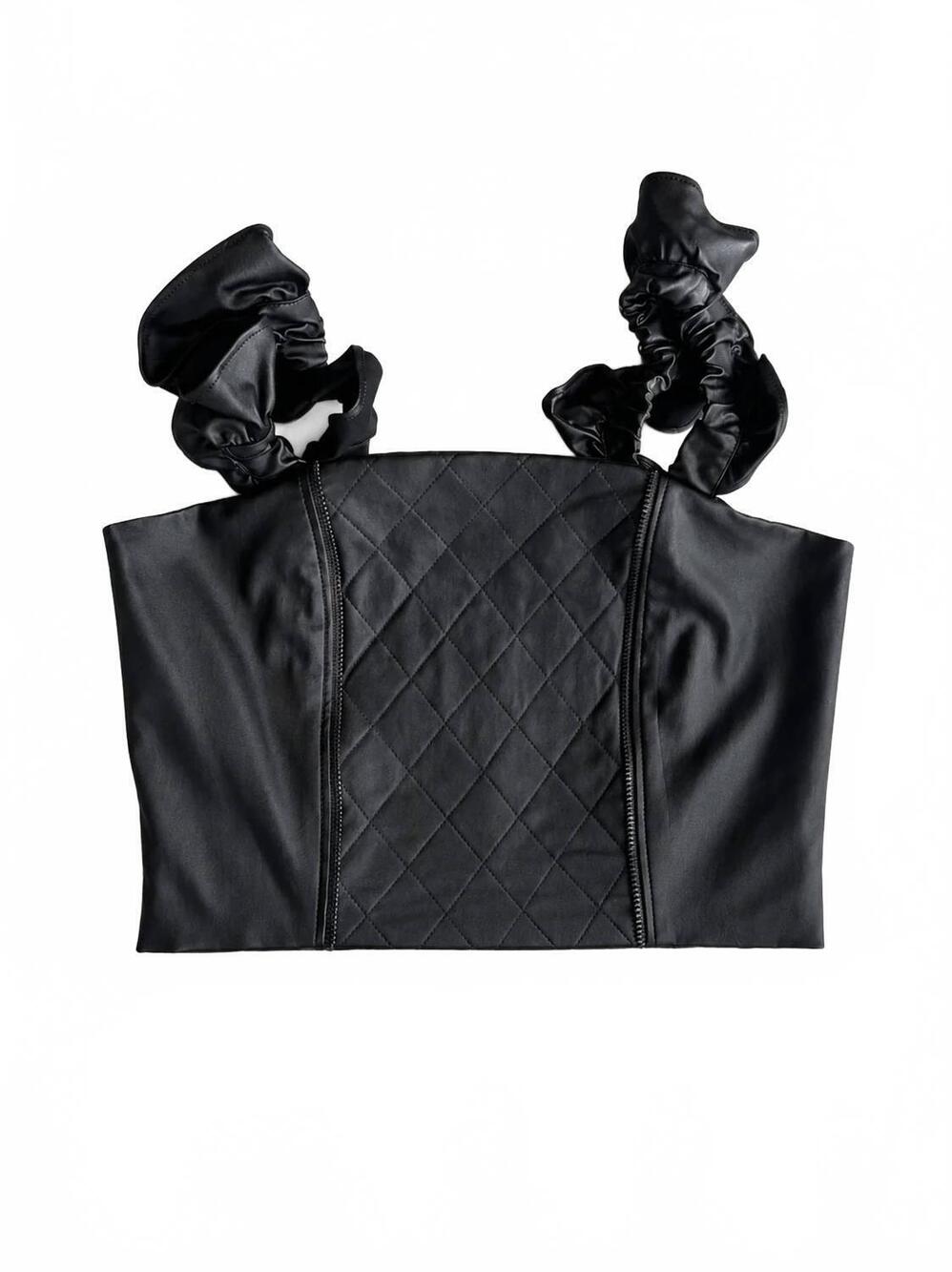 NEW IF SO girls noir quilted crop top in black